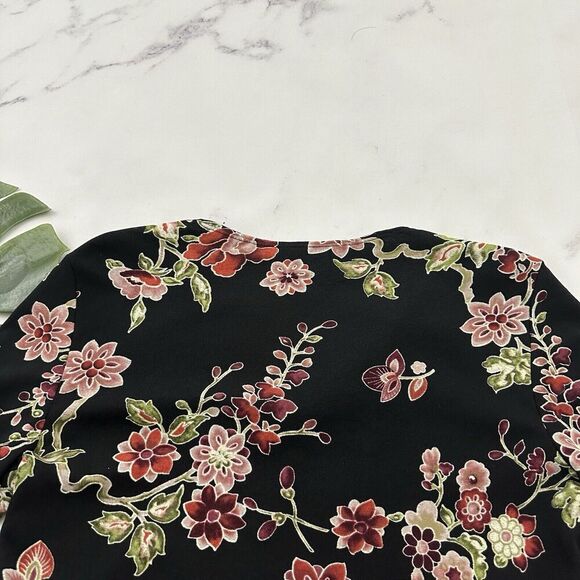 Hillard Hanson Womens Vintage Y2k Mesh Knit Top Size M Black Pink Floral Bell - Picture 8 of 11